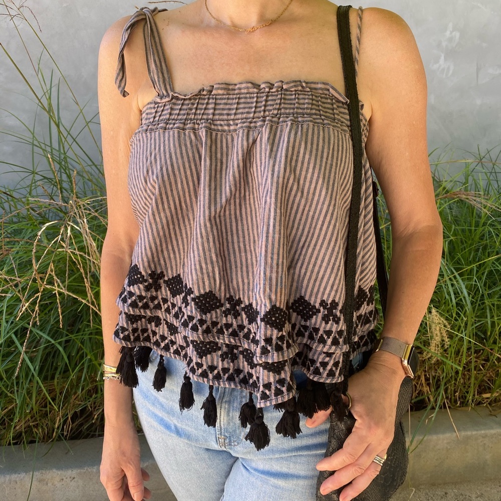 Free People Embroidered Tassel Tank
